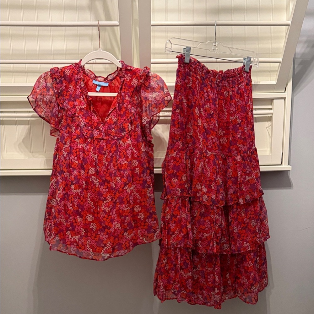 Draper James Red Floral Midi skirt and top set